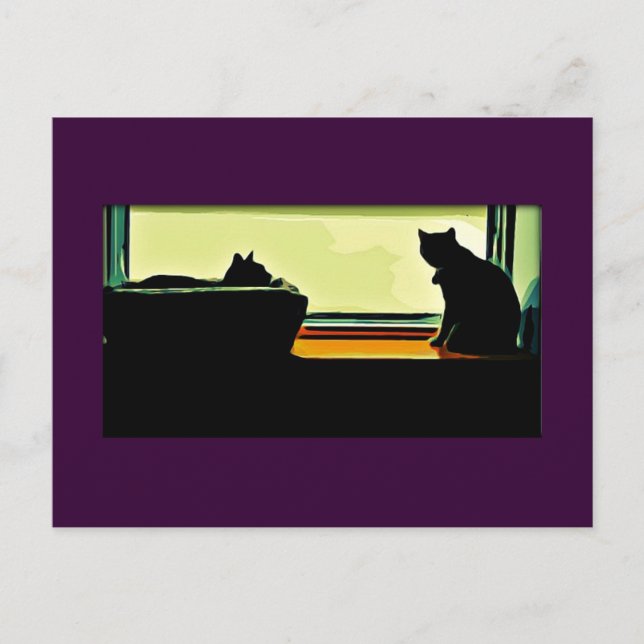 Cartoon Window Kitties Postcard (Front)