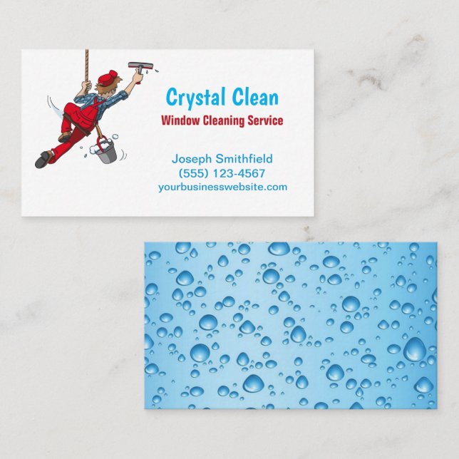 Cartoon Window Squeegee Guy Cleaning Service Business Card (Front/Back)