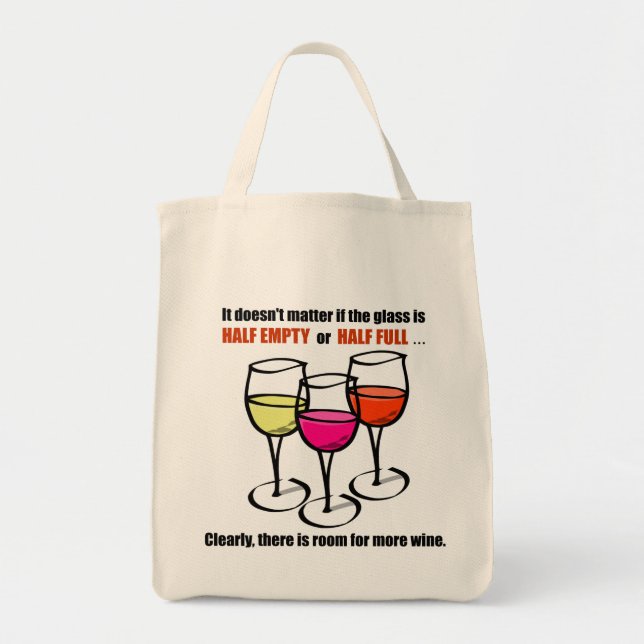 Cartoon Wine Glasses Glass Half Empty Wine Humor Tote Bag (Front)