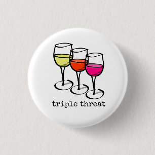 Cartoon Wine Glasses Triple Threat Funny Winery 1 Inch Round Button