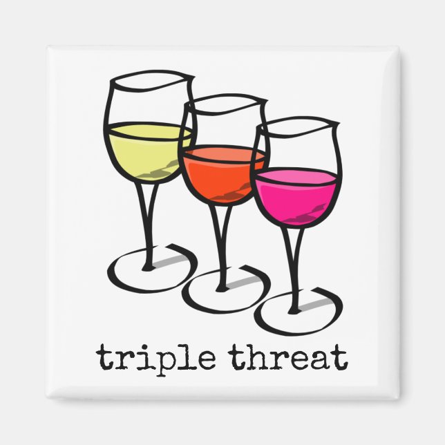 Cartoon Wine Glasses Triple Threat Funny Winery Magnet (Front)