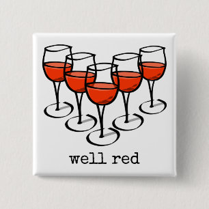 Cartoon Wine Glasses Well Red Winery Humour 2 Inch Square Button
