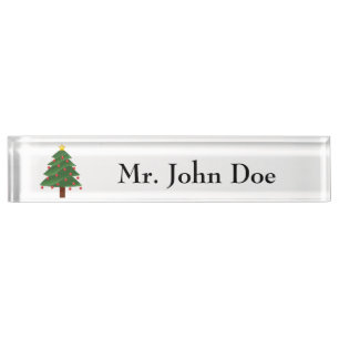 Cartoon Winter Christmas Tree with Ornaments  Nameplate