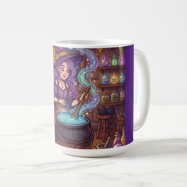 Cartoon Witch Making Love Potion Coffee Mug (Front Right)