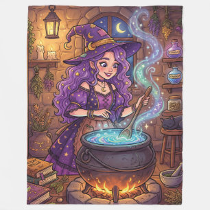 Cartoon Witch Making Love Potion Fleece Blanket
