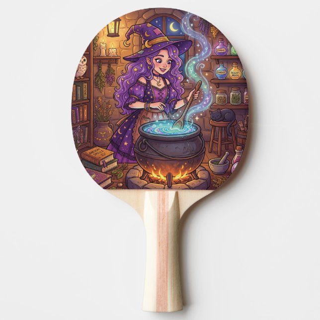Cartoon Witch Making Love Potion Ping Pong Paddle (Front)