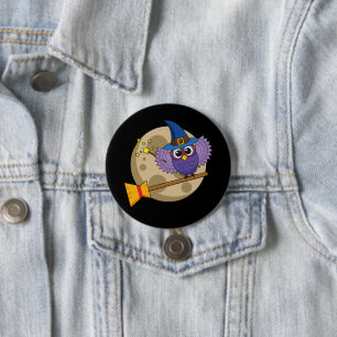 Cartoon Wizard Owl Flying on Broom 3 Inch Round Button