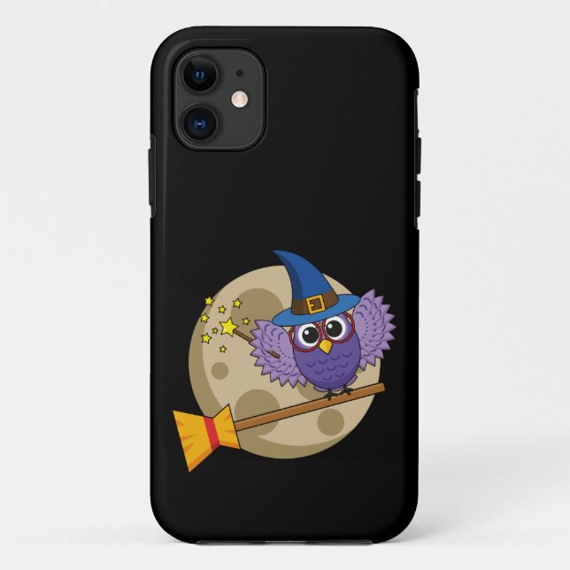 Cartoon Wizard Owl Flying on Broom Case-Mate iPhone Case (Back)
