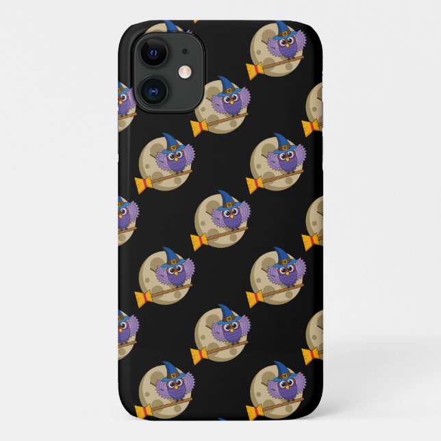 Cartoon Wizard Owl Flying on Broom Pattern Case-Mate iPhone Case (Back)
