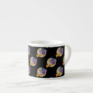 Cartoon Wizard Owl Flying on Broom Pattern Espresso Cup