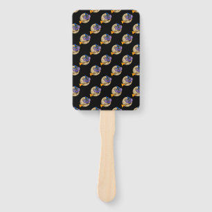 Cartoon Wizard Owl Flying on Broom Pattern Hand Fan