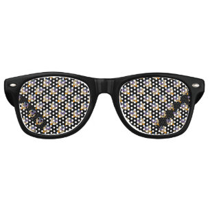 Cartoon Wizard Owl Flying on Broom Pattern Retro Sunglasses