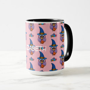 Cartoon Wizard Owl - Pattern   Add Your Name Mug