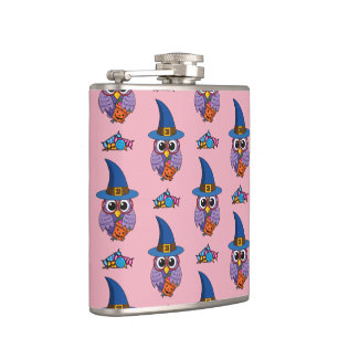Cartoon Wizard Owl Pattern Hip Flask