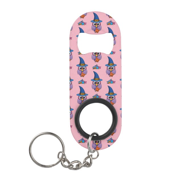 Cartoon Wizard Owl Pattern Keychain Bottle Opener (Front)