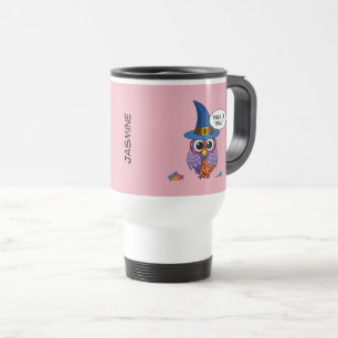 Cartoon Wizard Owl - Trick or Treat Add Name Travel Mug