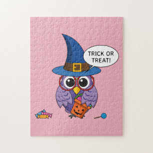 Cartoon Wizard Owl - Trick or Treat Jigsaw Puzzle