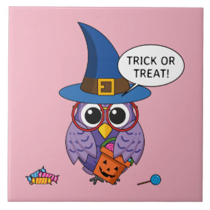 Cartoon Wizard Owl - Trick or Treat Tile