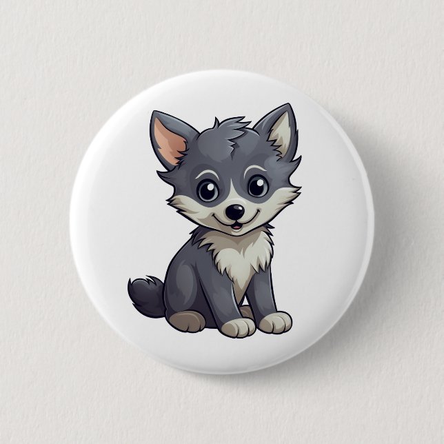 Cartoon wolf illustration 2 inch round button (Front)