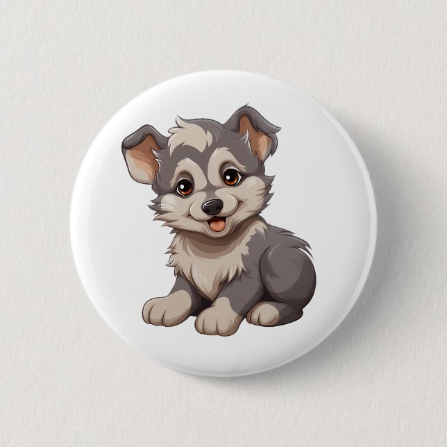 Cartoon wolf illustration 2 inch round button (Front)