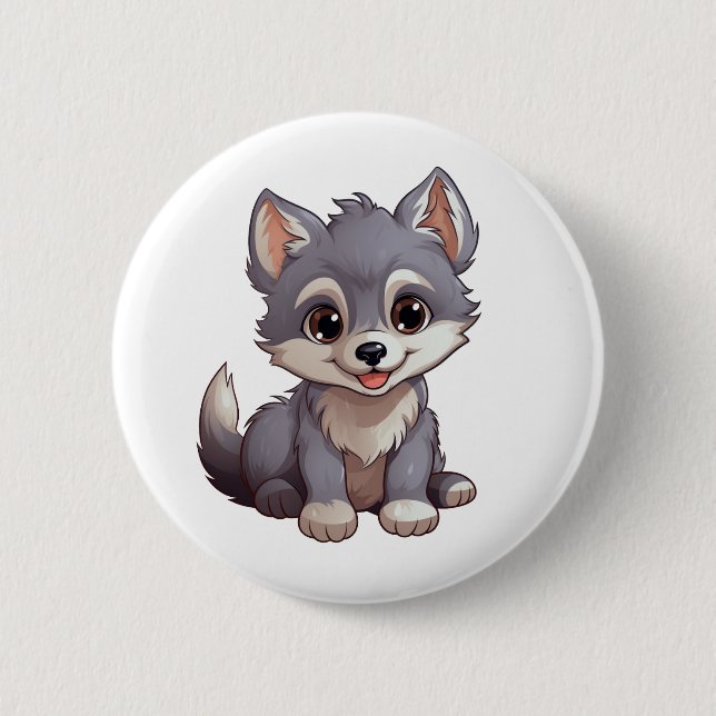 Cartoon wolf illustration 2 inch round button (Front)