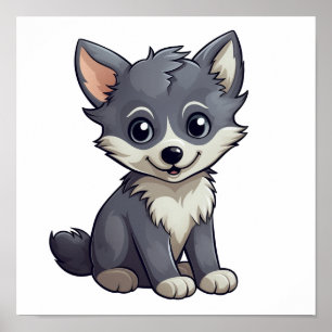 Cartoon wolf illustration poster