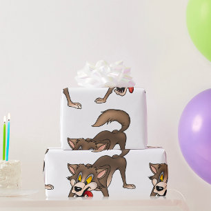 Cartoon Wolf with Goofy Expression Wrapping Paper