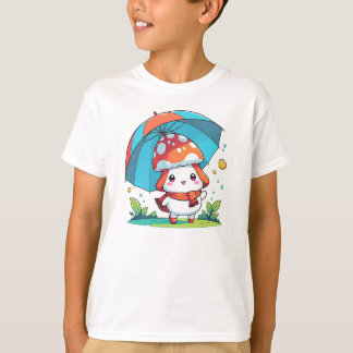 Cartoon Women Kids With Umbrella  T-Shirt
