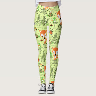 Cartoon Woodland Animals Pattern Leggings