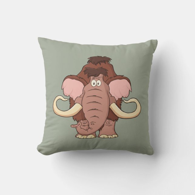 Cartoon Woolly Mammoth Throw Pillow (Front)
