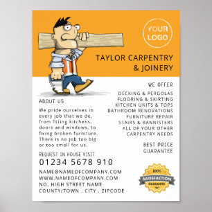 Cartoon Workman, Carpentry, Carpenter Advertising Poster