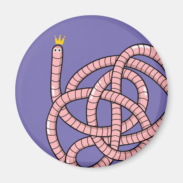 Cartoon worm in crown magnet (Front)