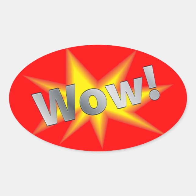 Cartoon WOW Oval Sticker (Front)
