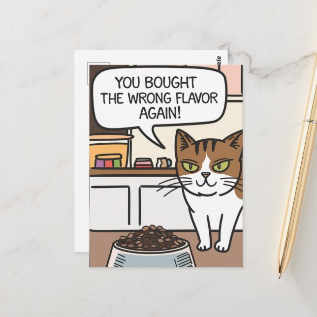 Cartoon Wrong Flavour Cat Food  Postcard (Front/Back In Situ)