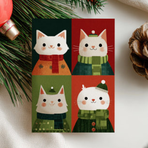 Cartoon Xmas Kittens Meowy Christmas Cat Photo Holiday Card