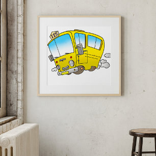Cartoon Yellow Bus Poster