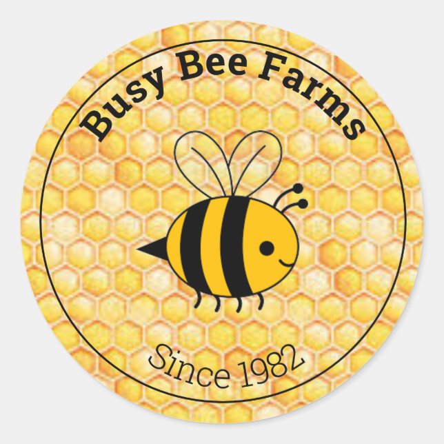 Cartoon Yellow Honeycomb Bee Label Sticker (Front)