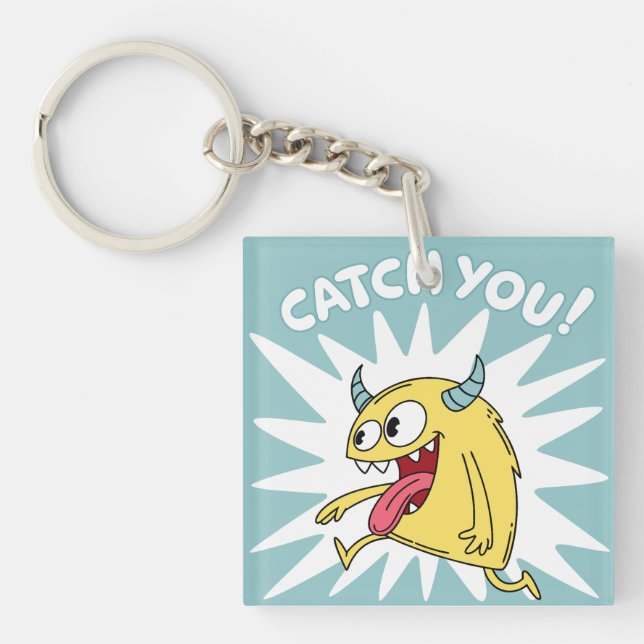 Cartoon Yellow Monster Running – Catch You Keychain (Front)