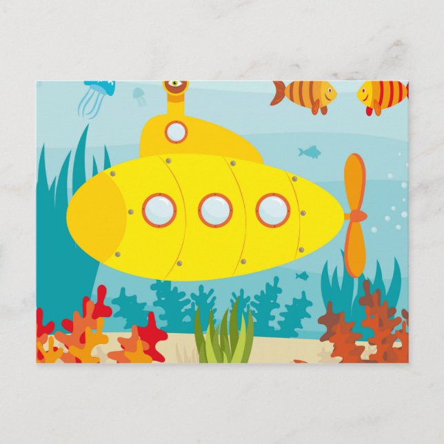 Cartoon Yellow Submarine Postcard (Front)