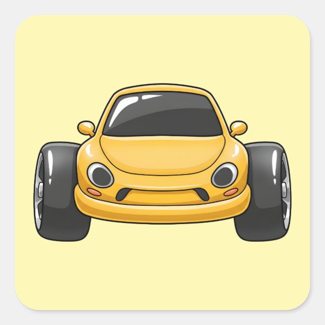 Cartoon Yellow Toon Car Square Sticker (Front)