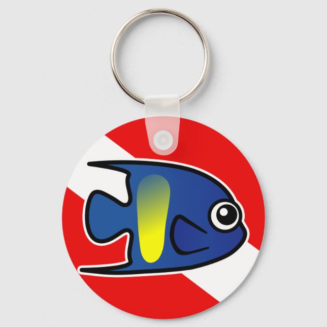 Cartoon Yellowbar Angelfish Dive Flag Keychain (Front)