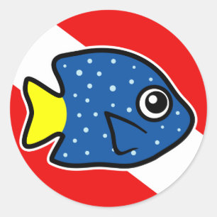 Cartoon Yellowtail Damselfish Dive Flag Classic Round Sticker