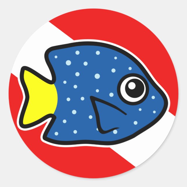 Cartoon Yellowtail Damselfish Dive Flag Classic Round Sticker (Front)