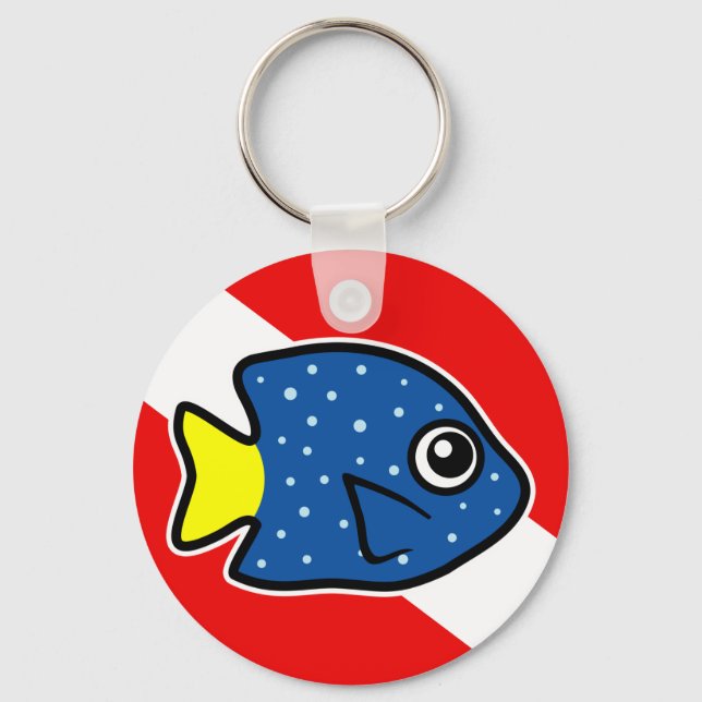 Cartoon Yellowtail Damselfish Dive Flag Keychain (Front)