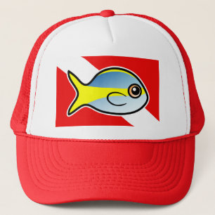Cartoon Yellowtail Snapper Dive Flag Trucker Hat