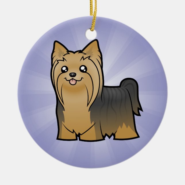 Cartoon Yorkshire Terrier (add your message) Ceramic Ornament (Front)