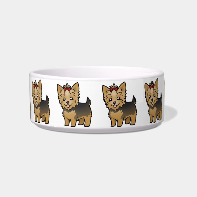 Cartoon Yorkshire Terrier (short hair with bow) Bowl (Front)