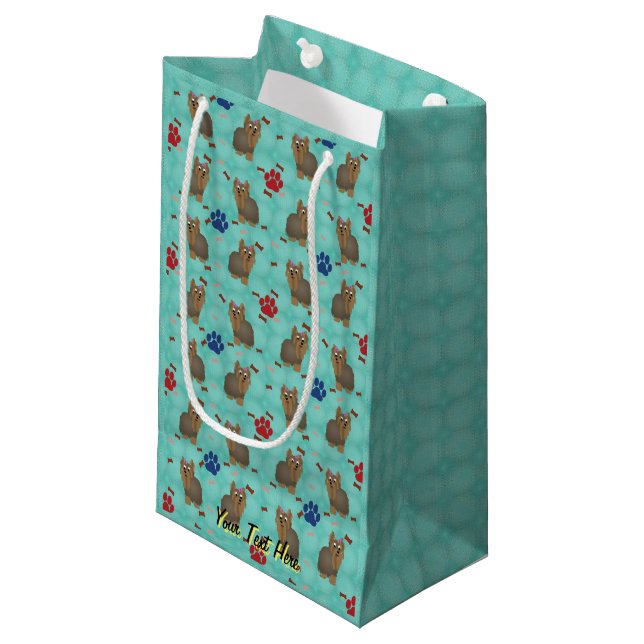 Cartoon Yorkshire Terrier Small Gift Bag (Front Angled)