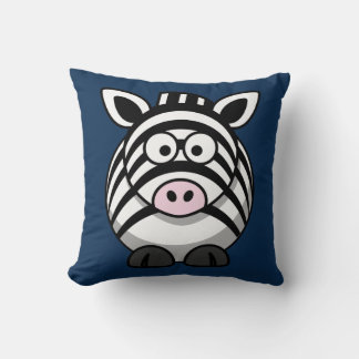 Cartoon Zebra on Navy Throw Pillow