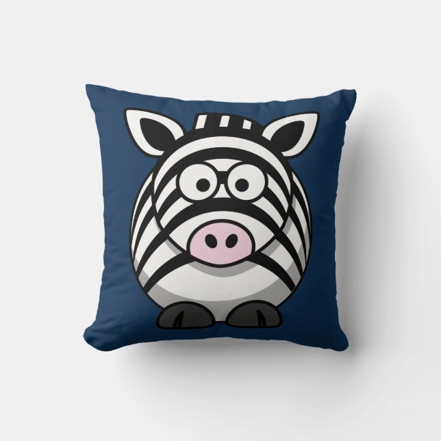 Cartoon Zebra on Navy Throw Pillow (Front)